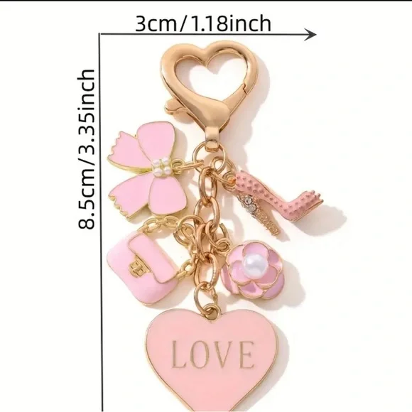 Pink Mini Bag Charm Keychain - Adorable Metal Round Love Theme Keyring - Picture 5 of 5